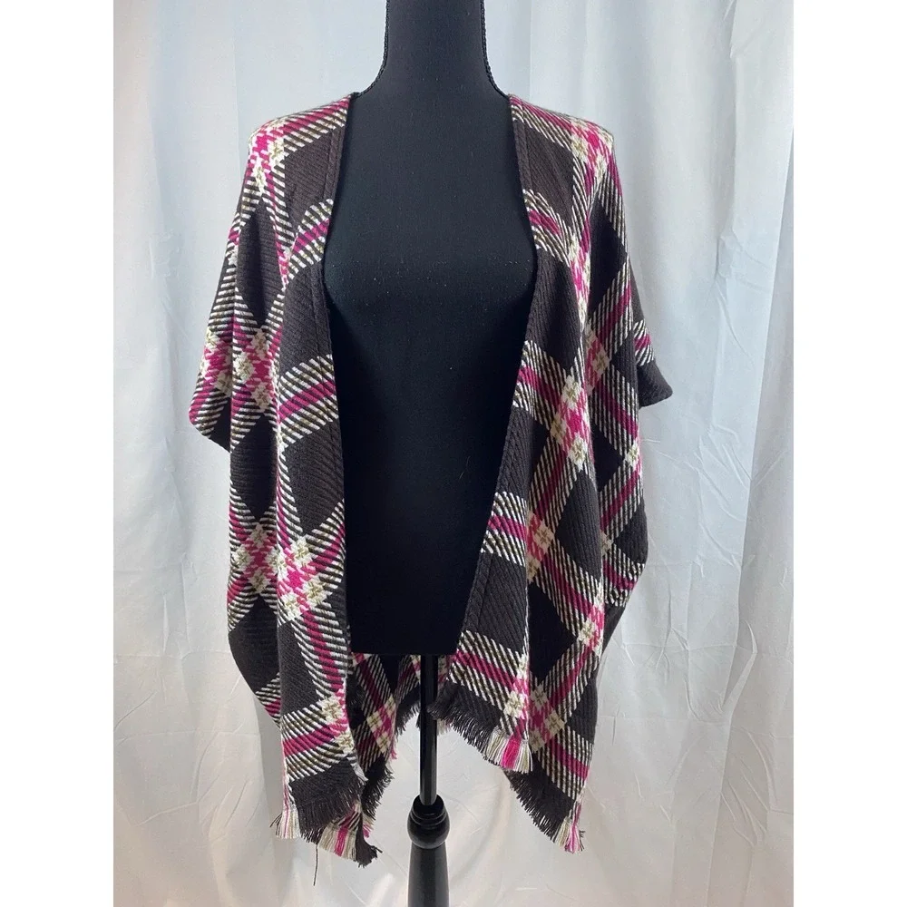 Loft Women's Size‎ XS Small Knit Plaid Wrap Shawl Fringe Detail